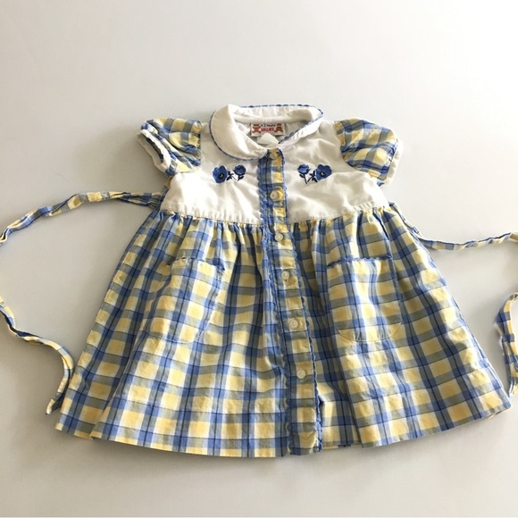 Vintage Other - Vintage A l’Heure Anglaise French brand plaid embroidered baby dress 74 cm 6 mos